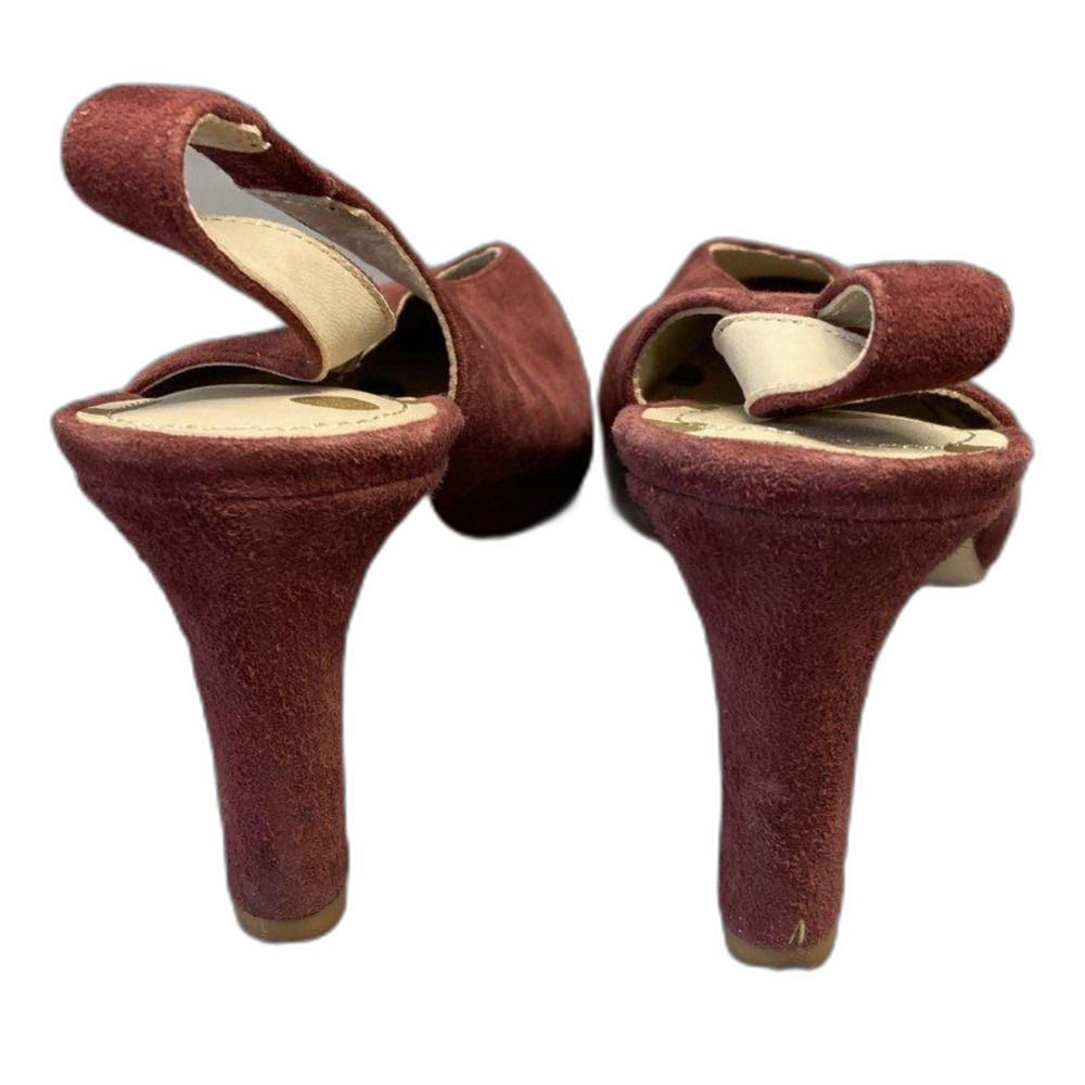 Boden Lena Burgundy Suede Pointed Toe Slingback Heels Block Heel Size 38 / 7.5 - Picture 5 of 8